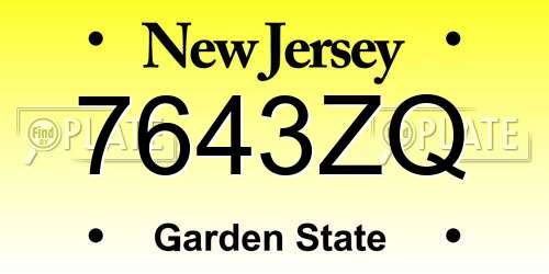 7643ZQ New Jersey License Plate