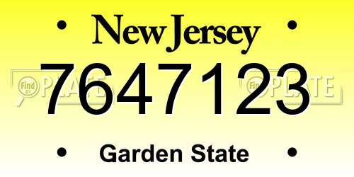 7647123 New Jersey License Plate