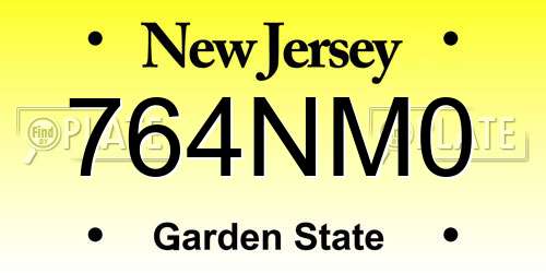 764NM0 New Jersey License Plate