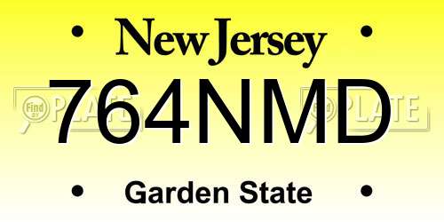 764NMD New Jersey License Plate