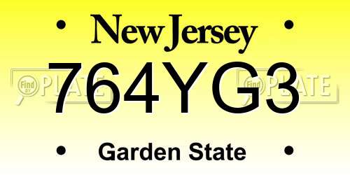764YG3 New Jersey License Plate