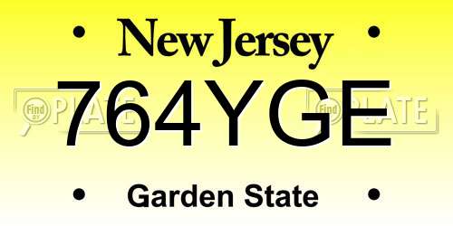 764YGE New Jersey License Plate