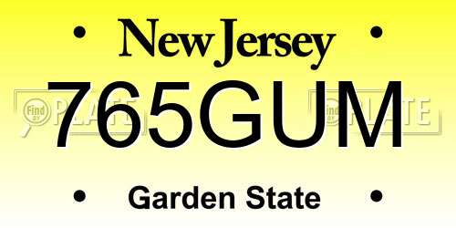 765GUM New Jersey License Plate