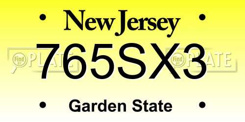 765SX3 New Jersey License Plate