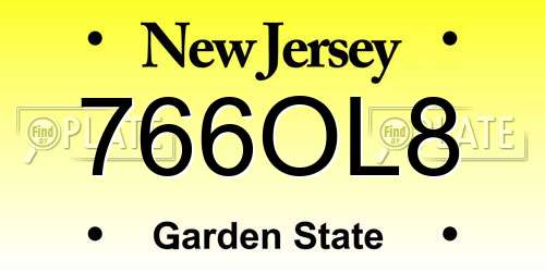 766OL8 New Jersey License Plate