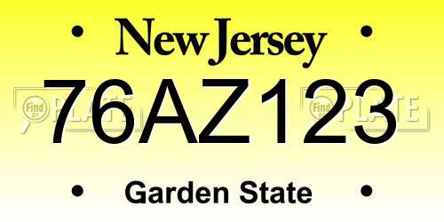 76AZ123 New Jersey License Plate