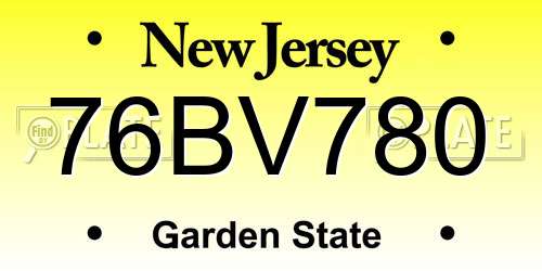 76BV780 New Jersey License Plate