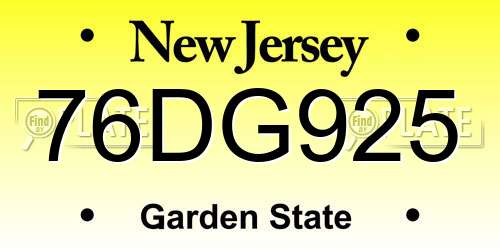 76DG925 New Jersey License Plate
