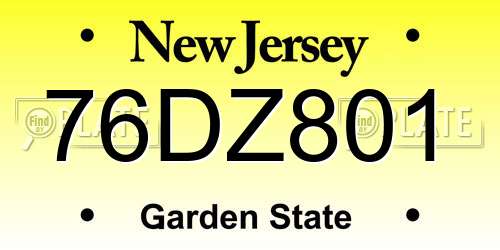 76DZ801 New Jersey License Plate
