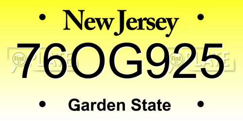 76OG925 New Jersey License Plate