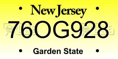76OG928 New Jersey License Plate