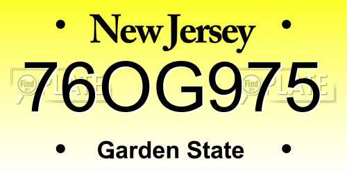 76OG975 New Jersey License Plate