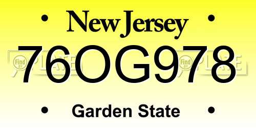 76OG978 New Jersey License Plate