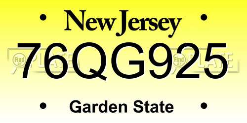 76QG925 New Jersey License Plate