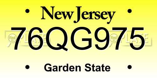 76QG975 New Jersey License Plate