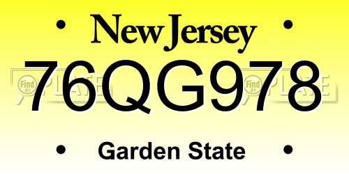 76QG978 New Jersey License Plate