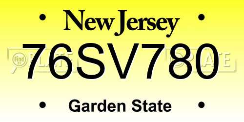 76SV780 New Jersey License Plate