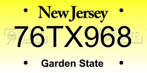 76TX968 New Jersey License Plate