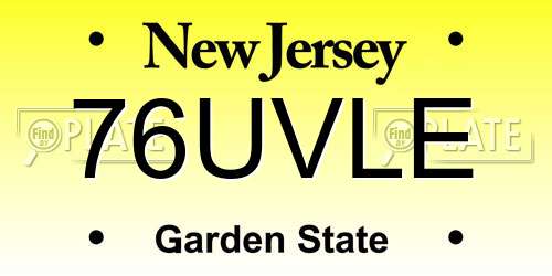 76UVLE New Jersey License Plate