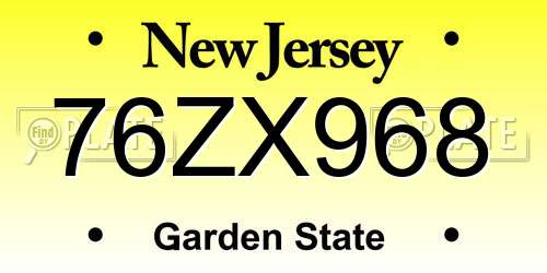 76ZX968 New Jersey License Plate