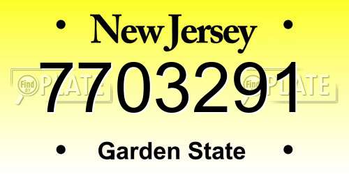 7703291 New Jersey License Plate