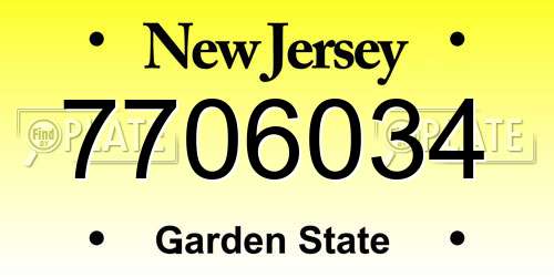 7706034 New Jersey License Plate