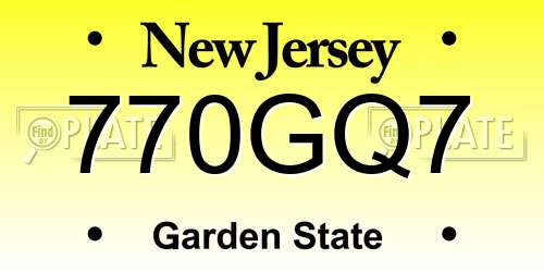770GQ7 New Jersey License Plate