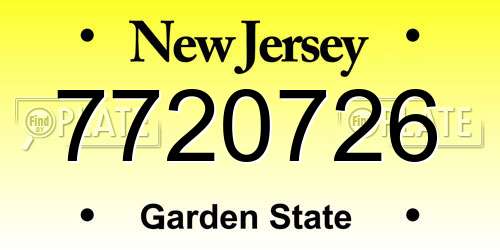7720726 New Jersey License Plate