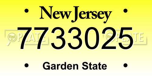 7733025 New Jersey License Plate