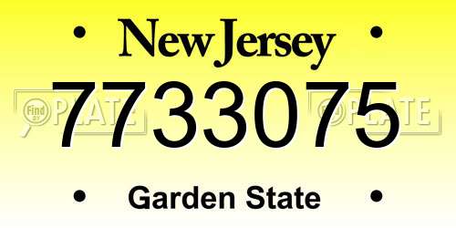 7733075 New Jersey License Plate