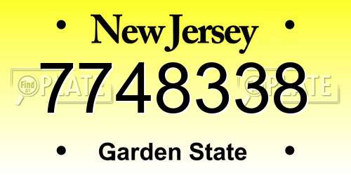 7748338 New Jersey License Plate