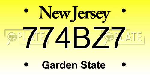 774BZ7 New Jersey License Plate