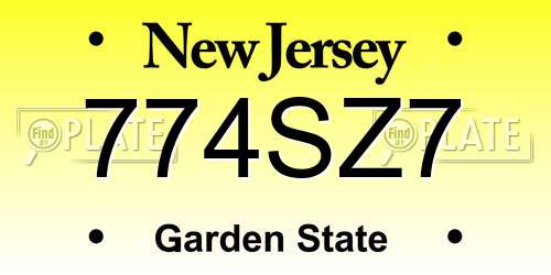 774SZ7 New Jersey License Plate