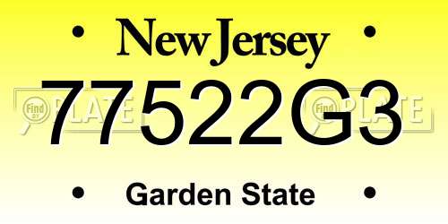 77522G3 New Jersey License Plate