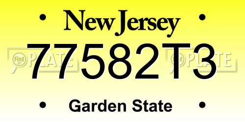 77582T3 New Jersey License Plate