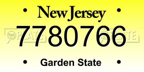 7780766 New Jersey License Plate