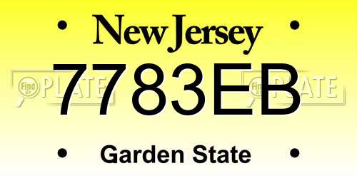 7783EB New Jersey License Plate