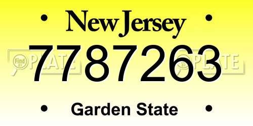 7787263 New Jersey License Plate