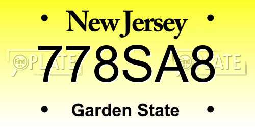 778SA8 New Jersey License Plate