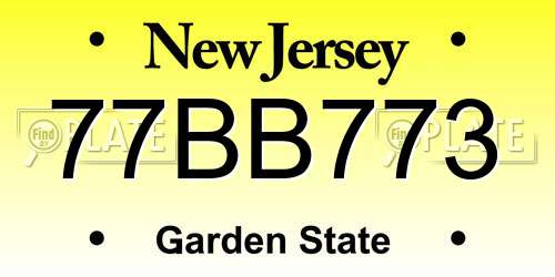 77BB773 New Jersey License Plate