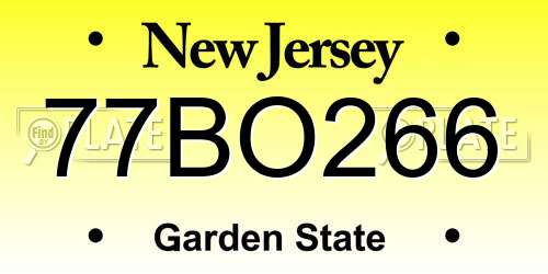 77BO266 New Jersey License Plate