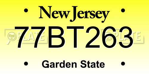 77BT263 New Jersey License Plate
