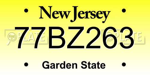 77BZ263 New Jersey License Plate