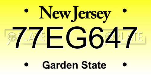 77EG647 New Jersey License Plate