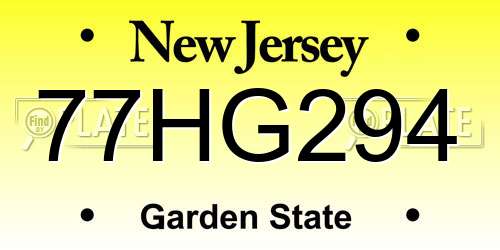 77HG294 New Jersey License Plate