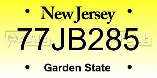 77JB285 New Jersey License Plate