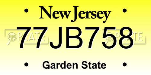77JB758 New Jersey License Plate