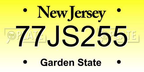 77JS255 New Jersey License Plate
