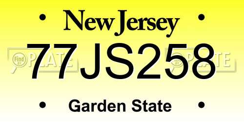 77JS258 New Jersey License Plate