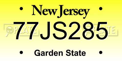 77JS285 New Jersey License Plate